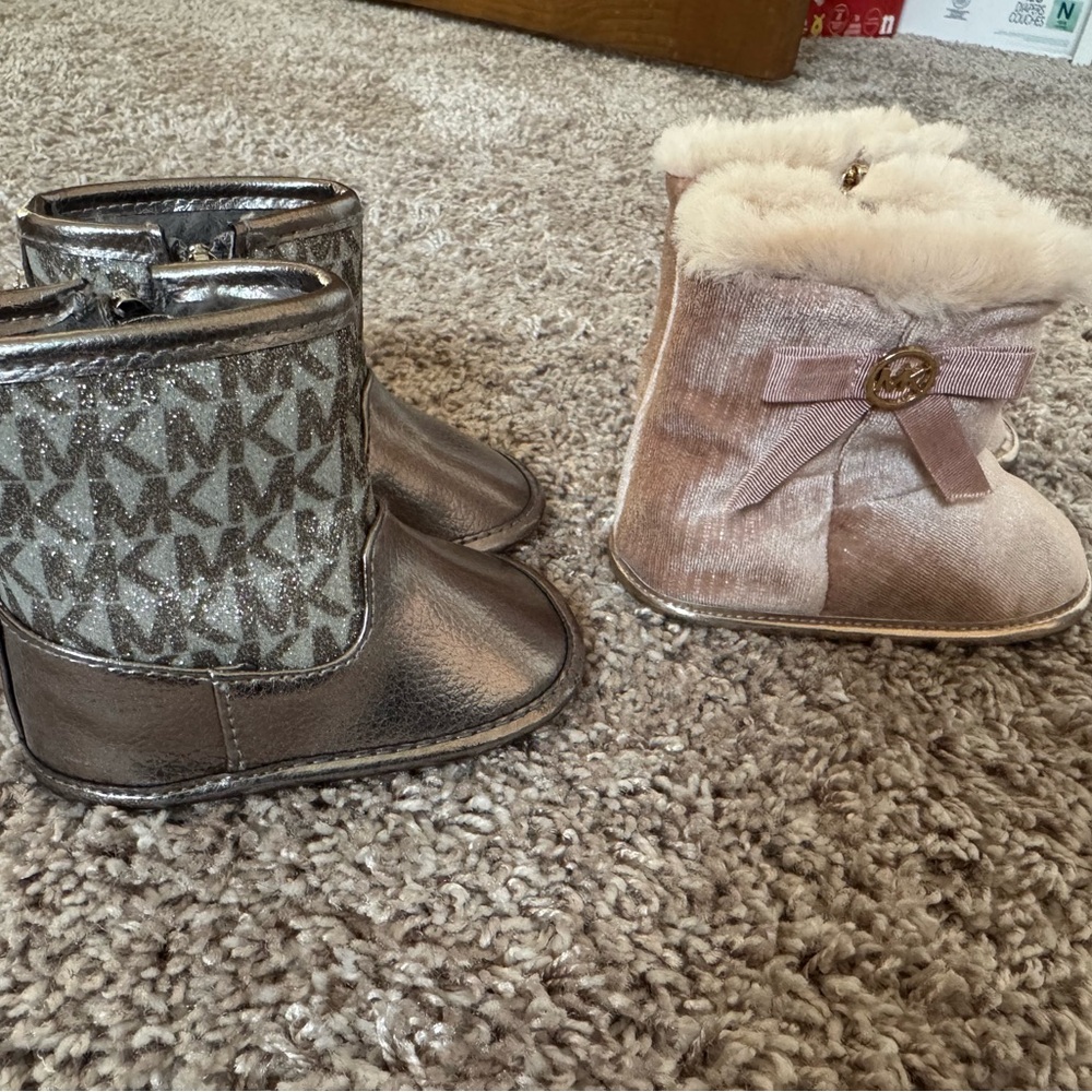 Michael Kors Silver and Pink Baby Booties